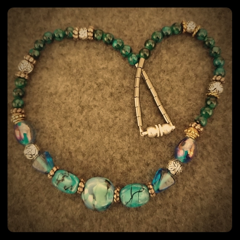 Green Blown glass beaded necklace